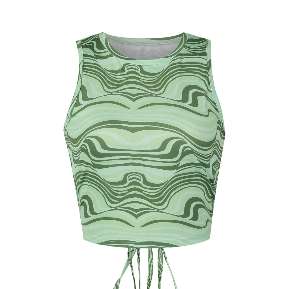 Women Abstract Striped Tank Tops, Sleeveless Tie Back Mesh Crop Tops