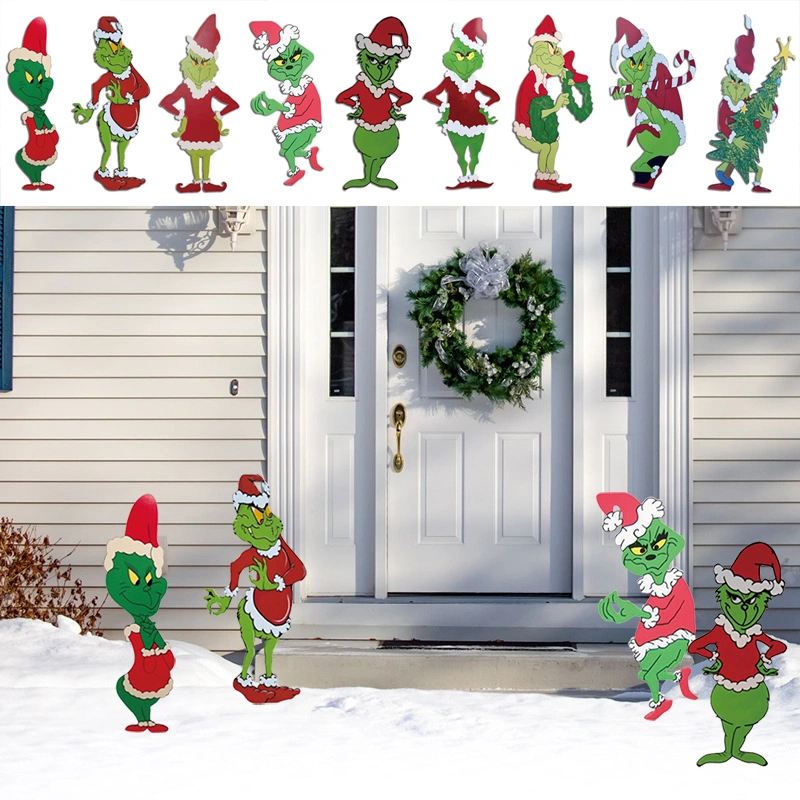 Grinch Stealing Christmas Yard Sign Art, Novelty Grinch Funny Lawn Decoration for Christmas Garden, Indoor&Outdoor-A