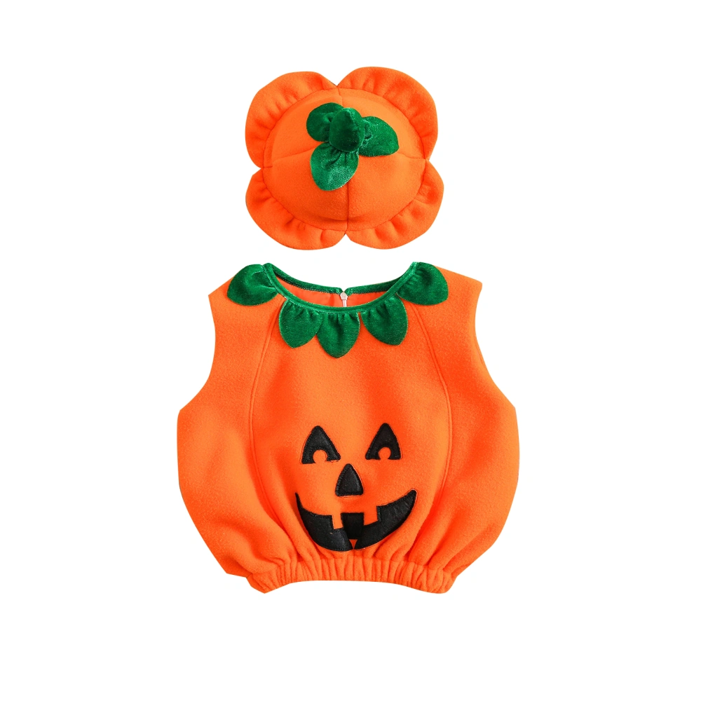 Halloween Pumpkin Costume Set, Sleeveless Pumpkin Face Tank Tops + Hat