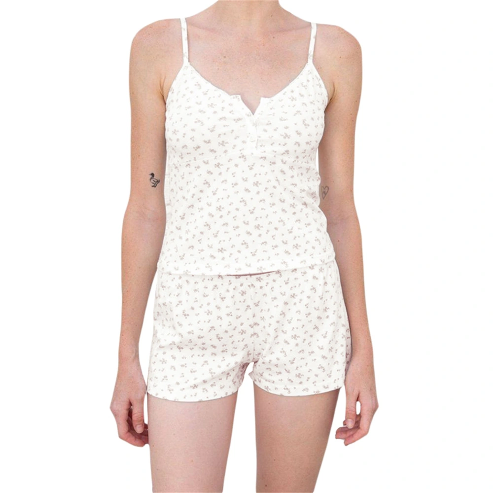 Women Summer Clothes Set Floral/ Dot Print V-neck Camisole and Shorts