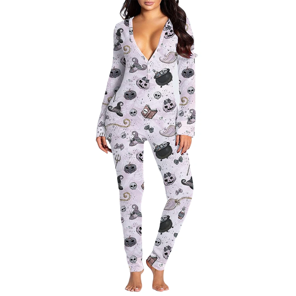 Women Close-fitting Nightwear, Halloween Plunging Neckline Jumpsuit