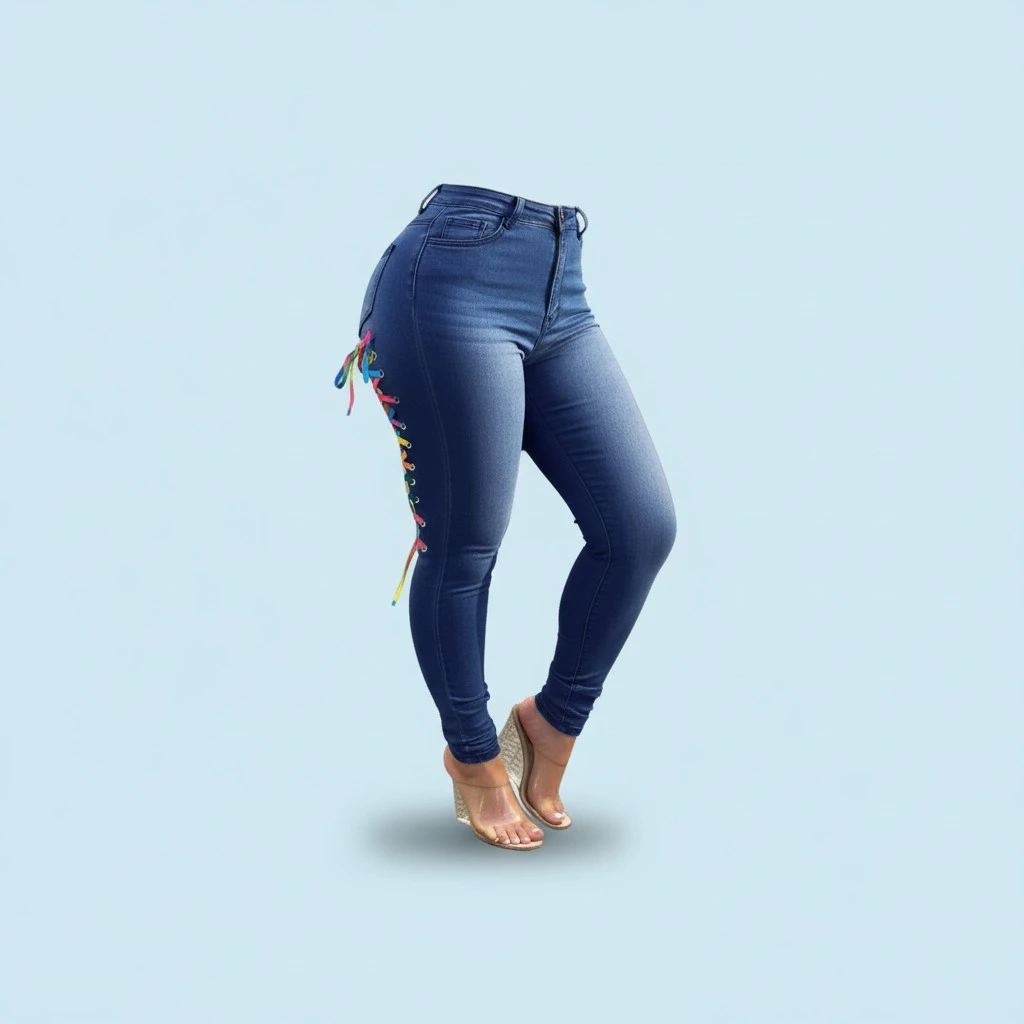 Women Denim Trousers Jeans High Waist Pocket Bandage Streetwear