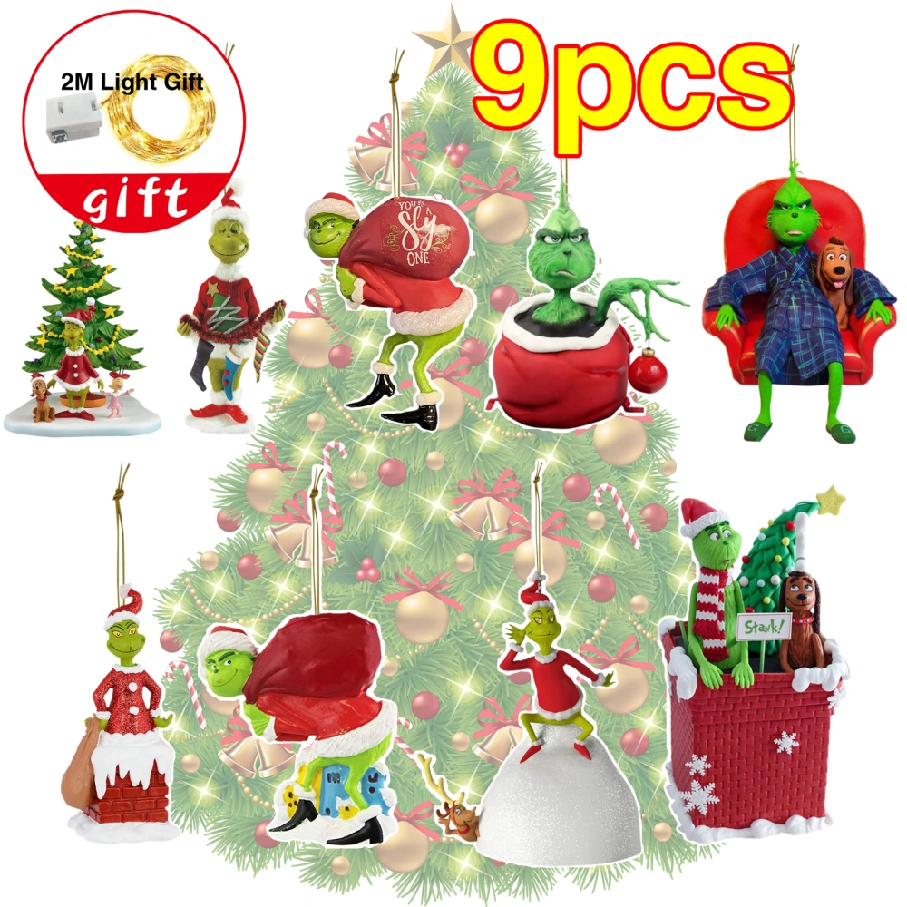 9Pcs Christmas Decorations, 2023 Grinch Resin Pendant  Christmas Tree Decoration