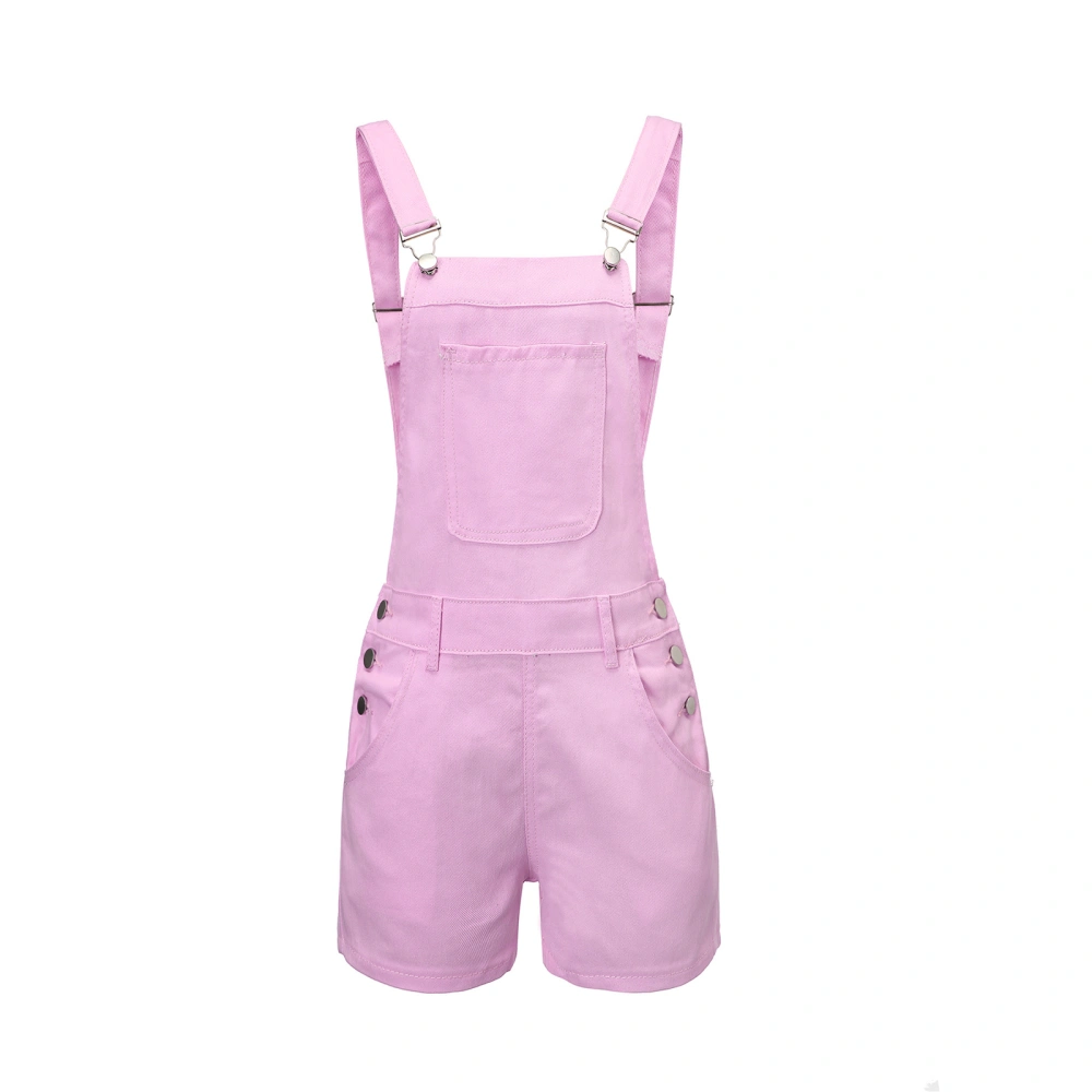 Ladies Suspender Denim Shorts, Front Pocket Casual Short Trousers