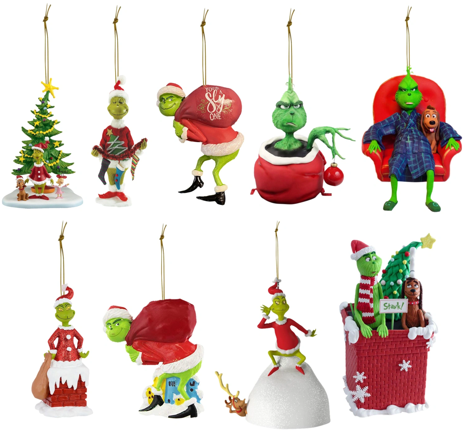 9Pcs Grinchs Christmas Tree Ornaments, 2023 Christmas Thanksgiving Vacation Pendant Funny Green Grinchs Christmas Decor for Home Holiday Party