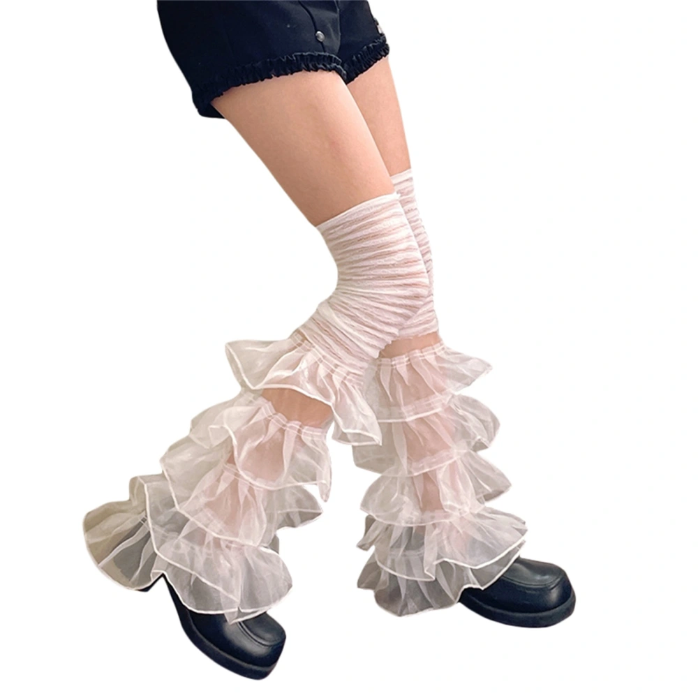 Women Leg Warmers Ruffled Lace Patchwork Long Thigh High Socks 