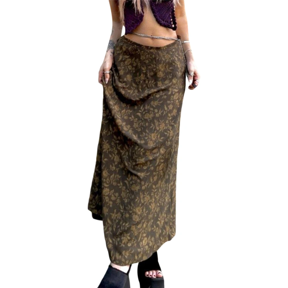 Women Retro Style Skirt, Tawny Leaves Printing Low Waist Skirt