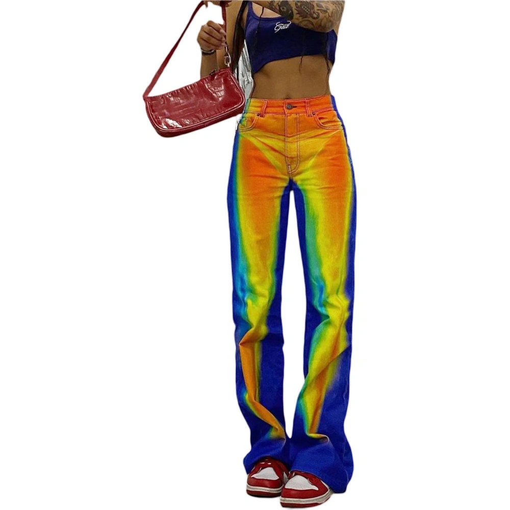 Women Wide Leg Pants, Tie Dye Printed High Waist Trousers Streetwear