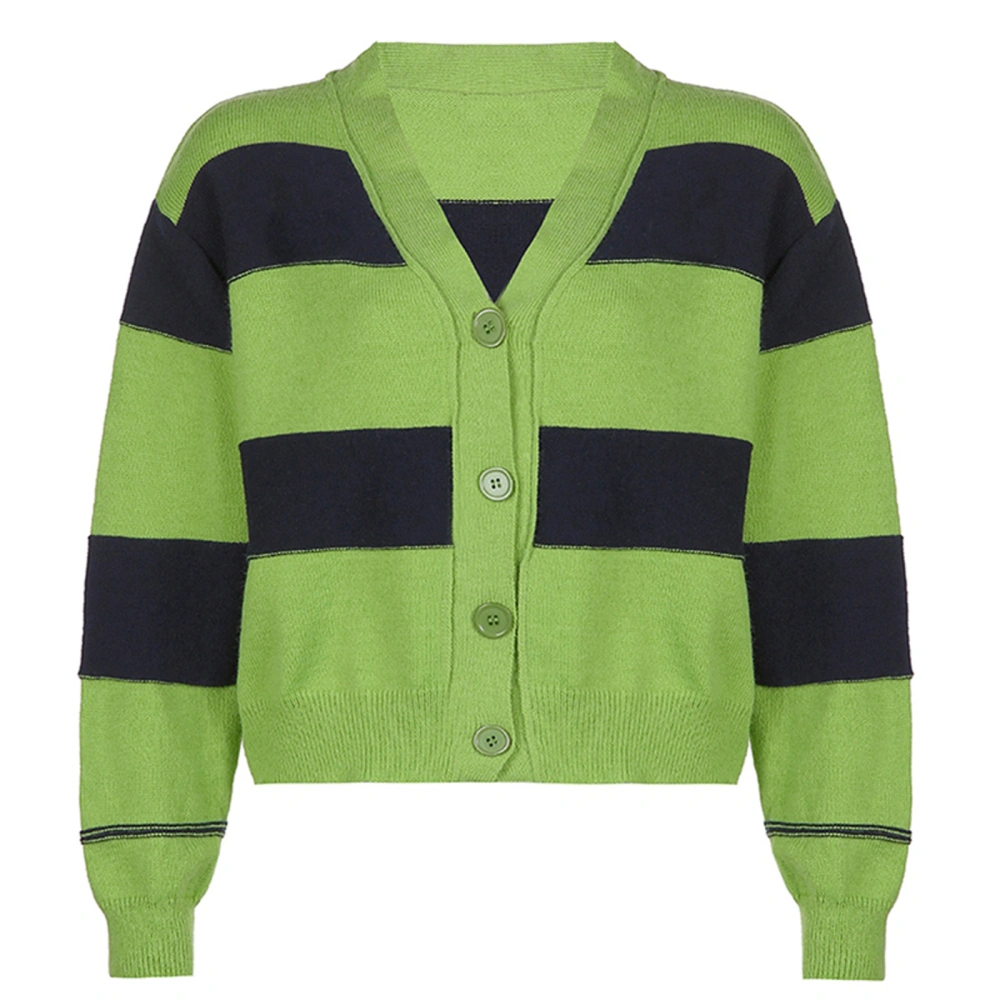 Color Block Sweater, Button-down Striped Long Sleeve V-neck Cardigan