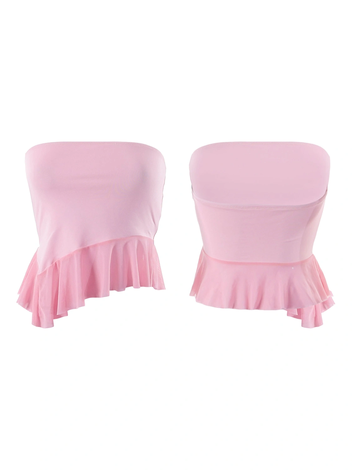 Women's Bandeau Crop Tops, Strapless Asymmetrical Ruffle Hem Tube Tops