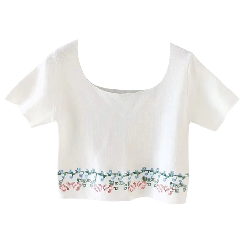 Women's Crop Tops, U Neck Short Sleeve Floral Pattern Short T-shirts