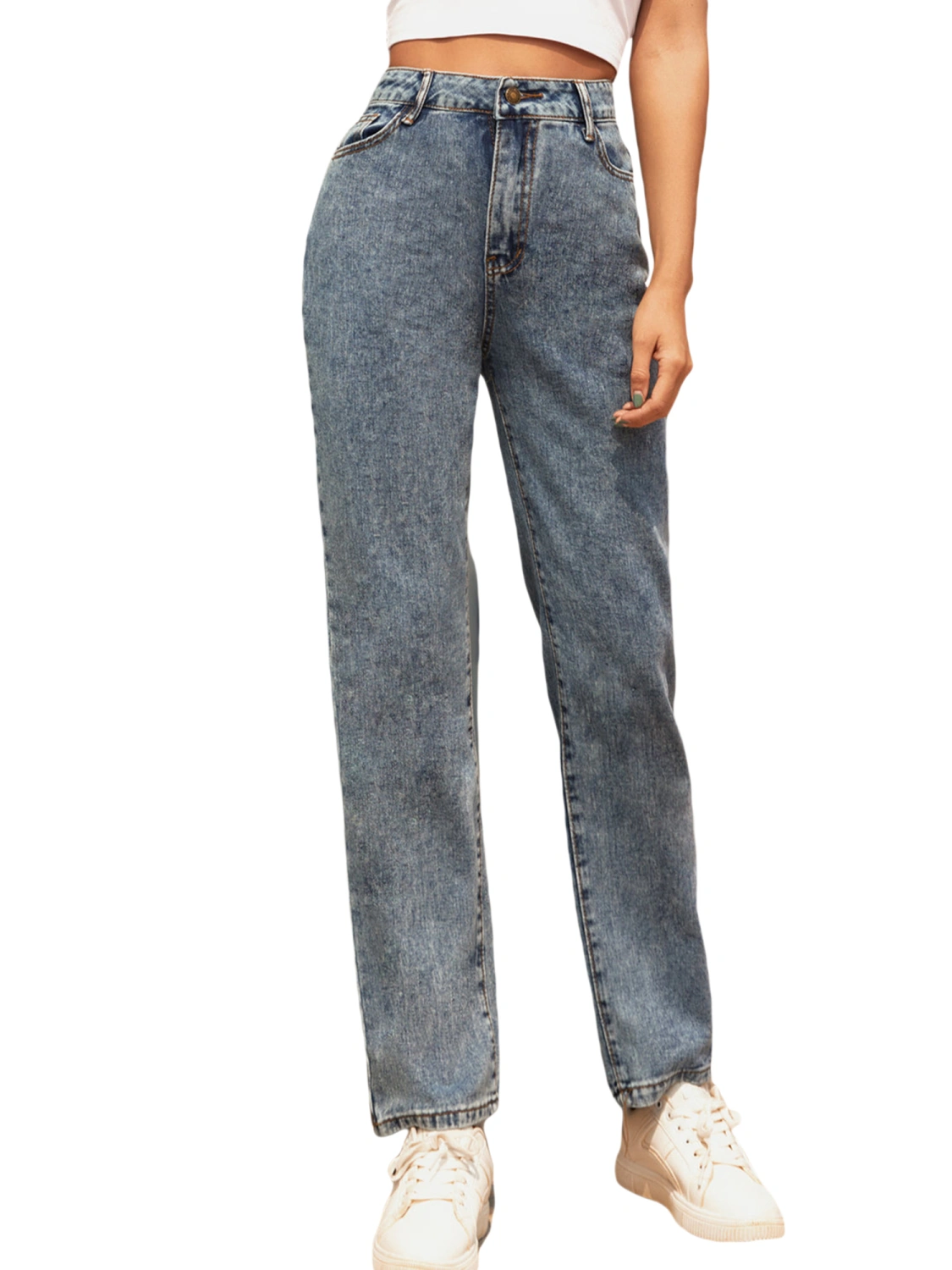 Female Jeans, Girls High Waist Trousers Close-Fitting Pants Long Pants