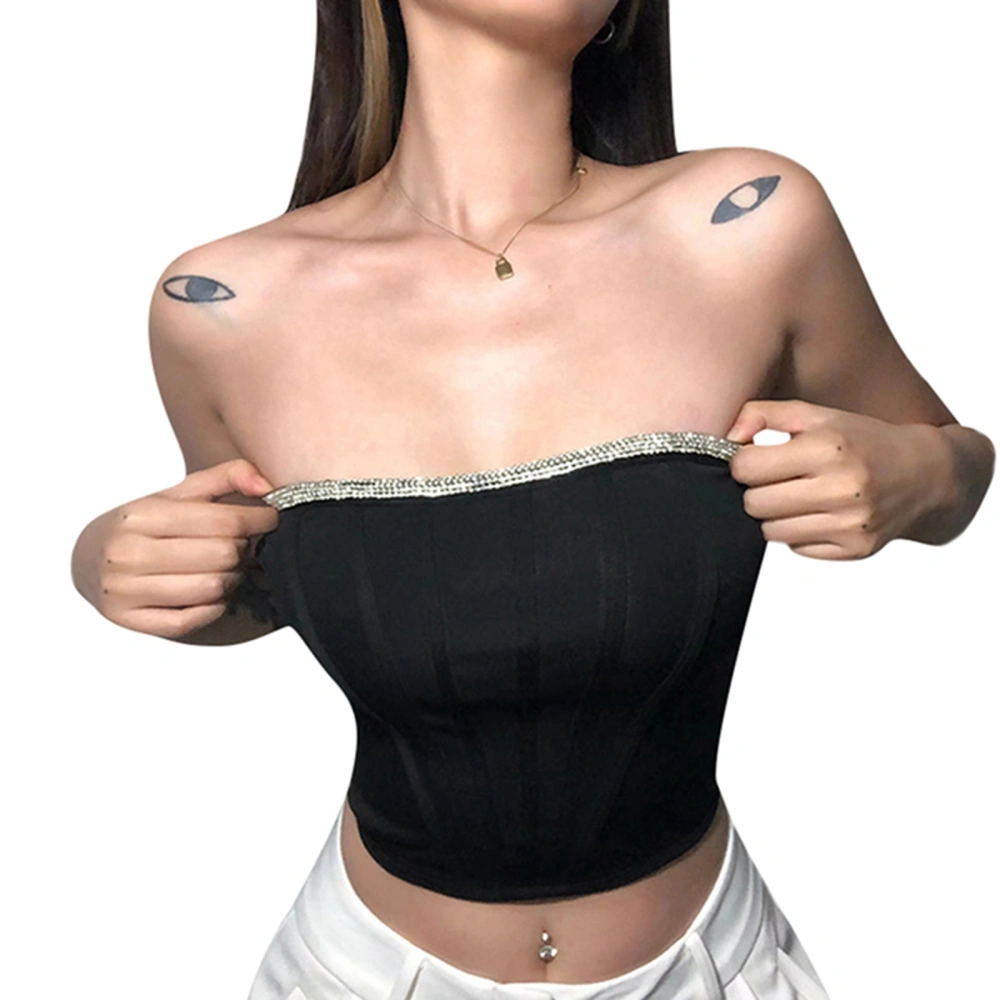 Women Sexy Tube Tops, Rhinestone Hem Off Shoulder Corset Clothing