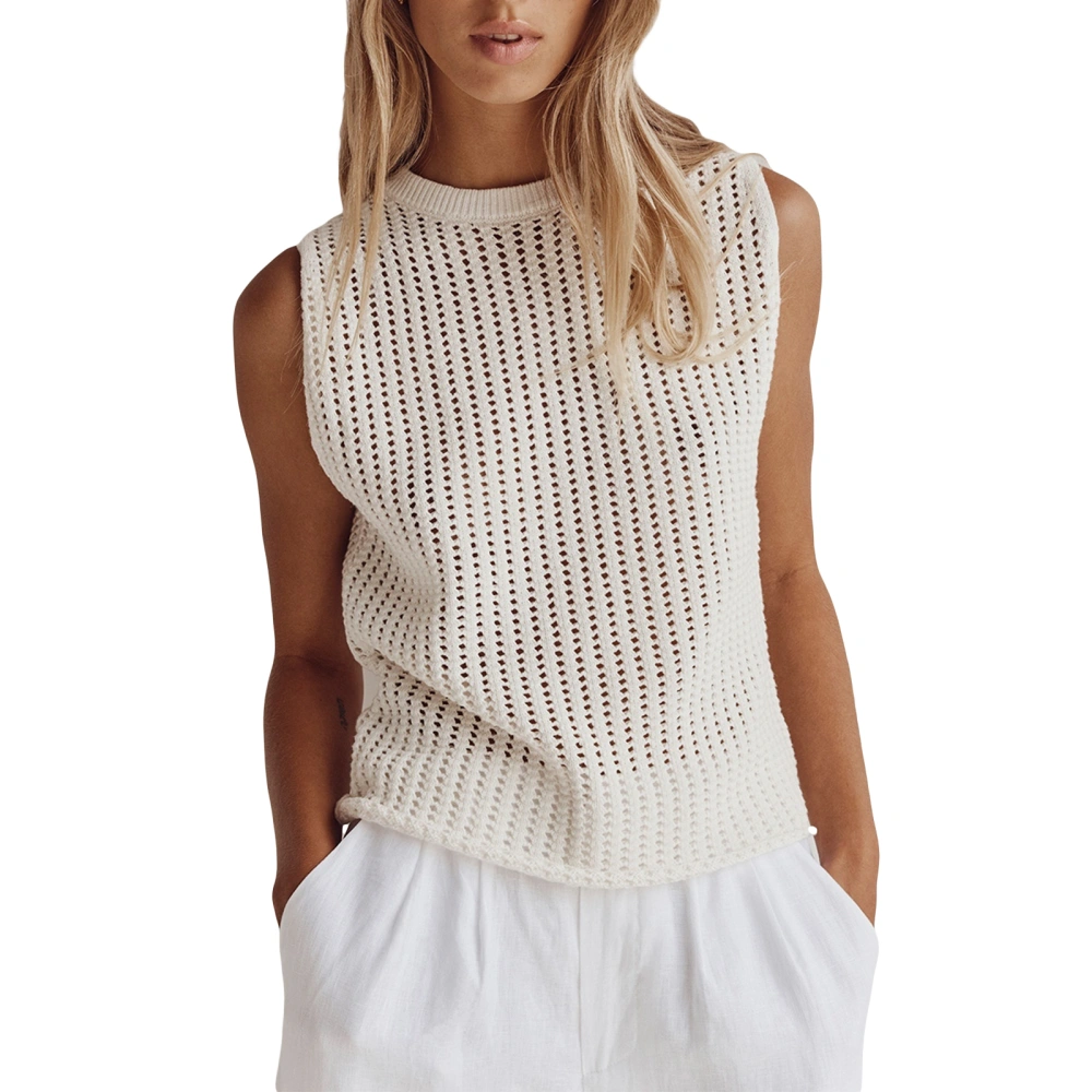 Women Knitted Tank Tops Cutout Summer Knitwear Basic Sleeveless Vest