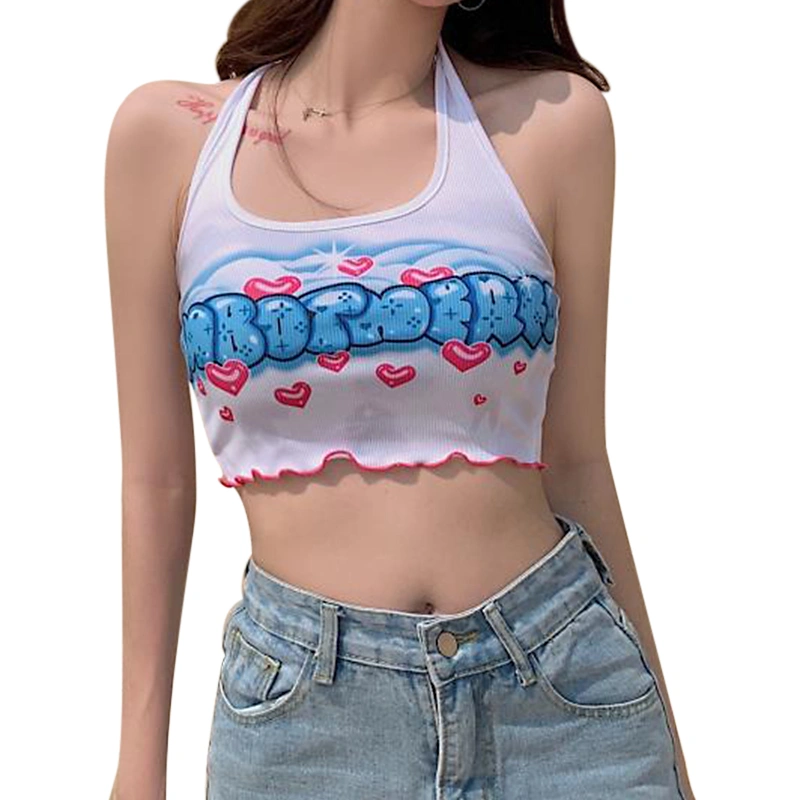 Women's Halter Neck Tank Tops, Sleeveless Heart Letter Print Camisole