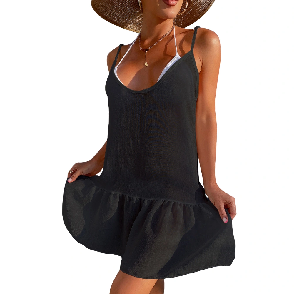 Women's Sling Beach Wear Dress, Solid Color Backless Loose Dress