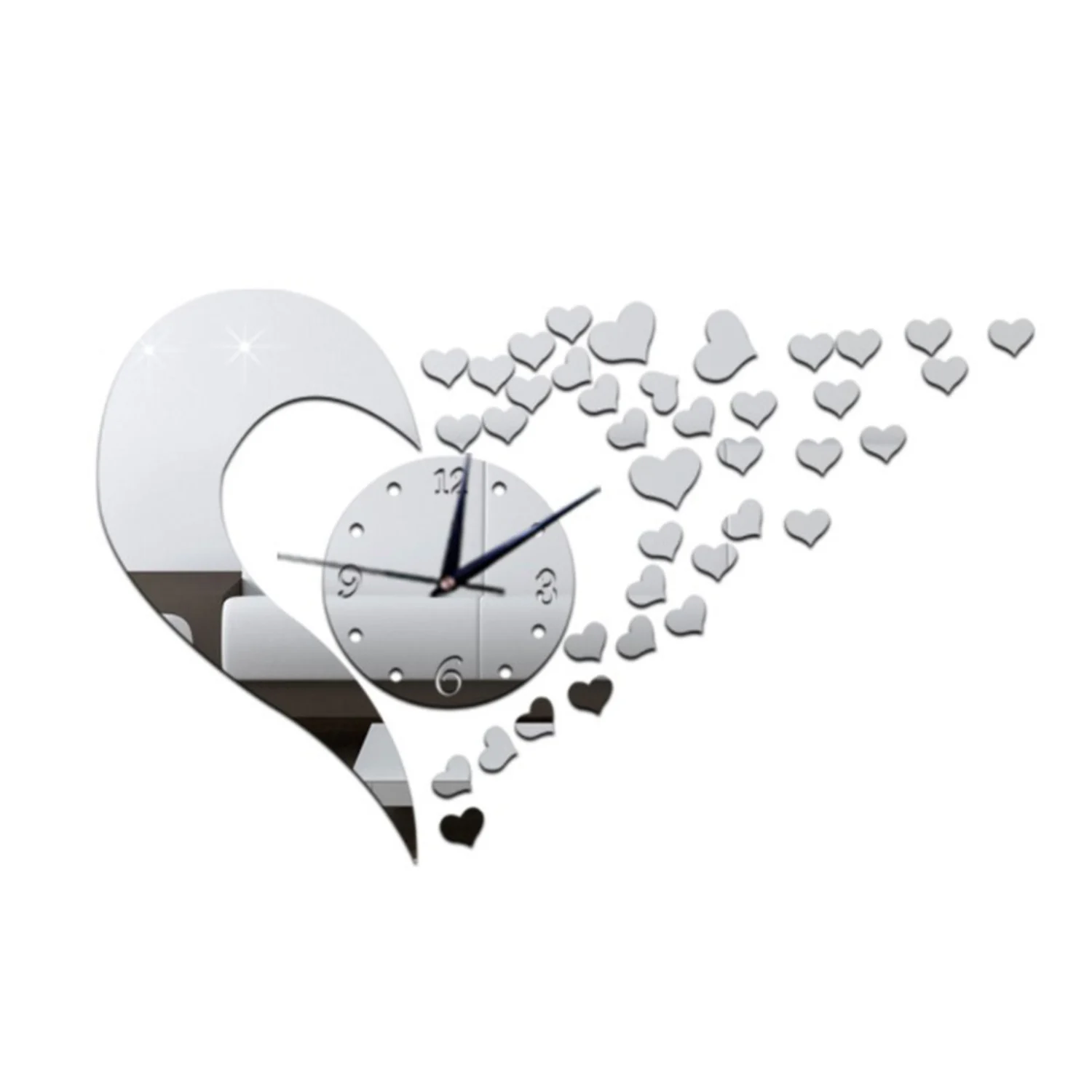 Wall Clock, Solid Color Heart Shape Hanging Clock Wall Decor