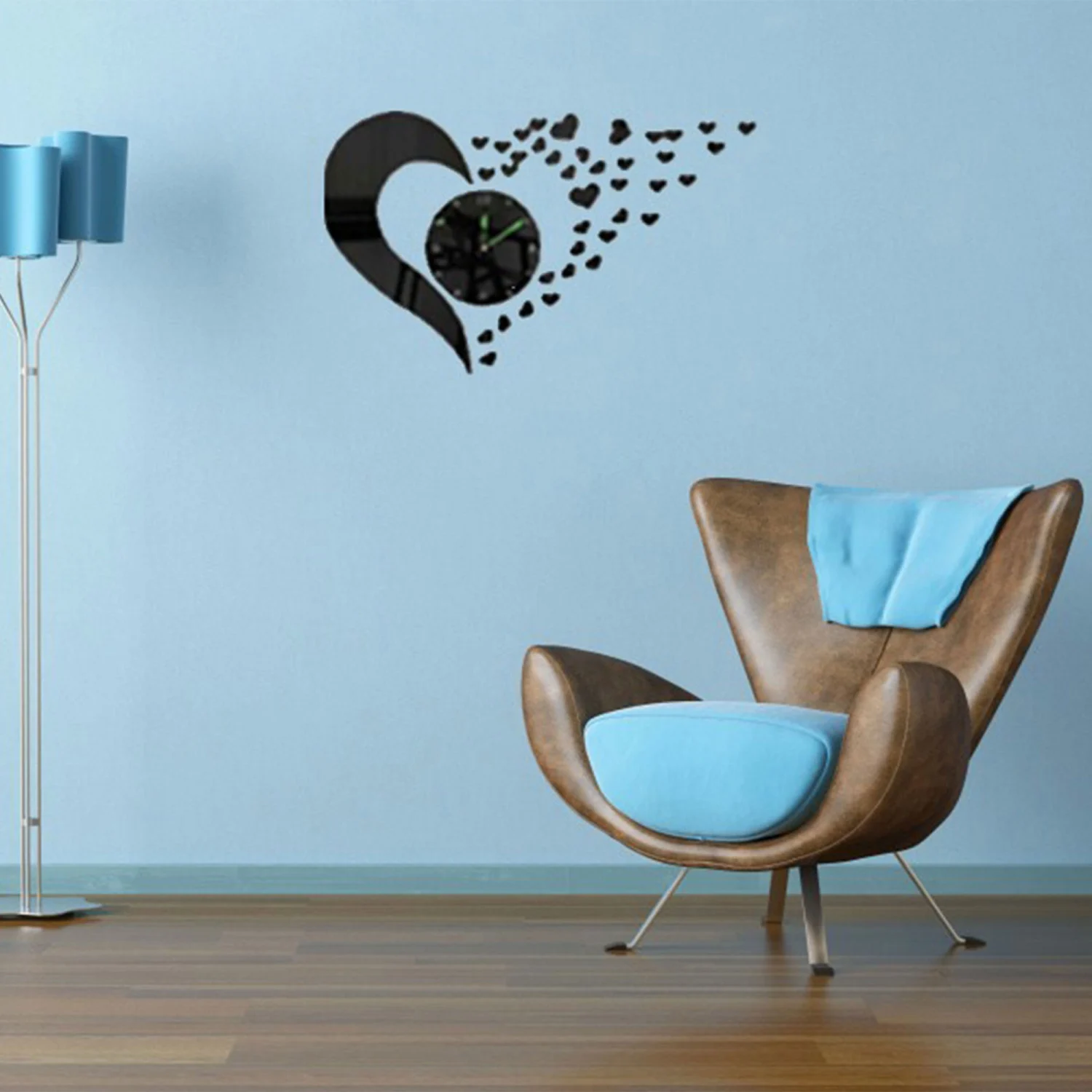 Wall Clock, Solid Color Heart Shape Hanging Clock Wall Decor