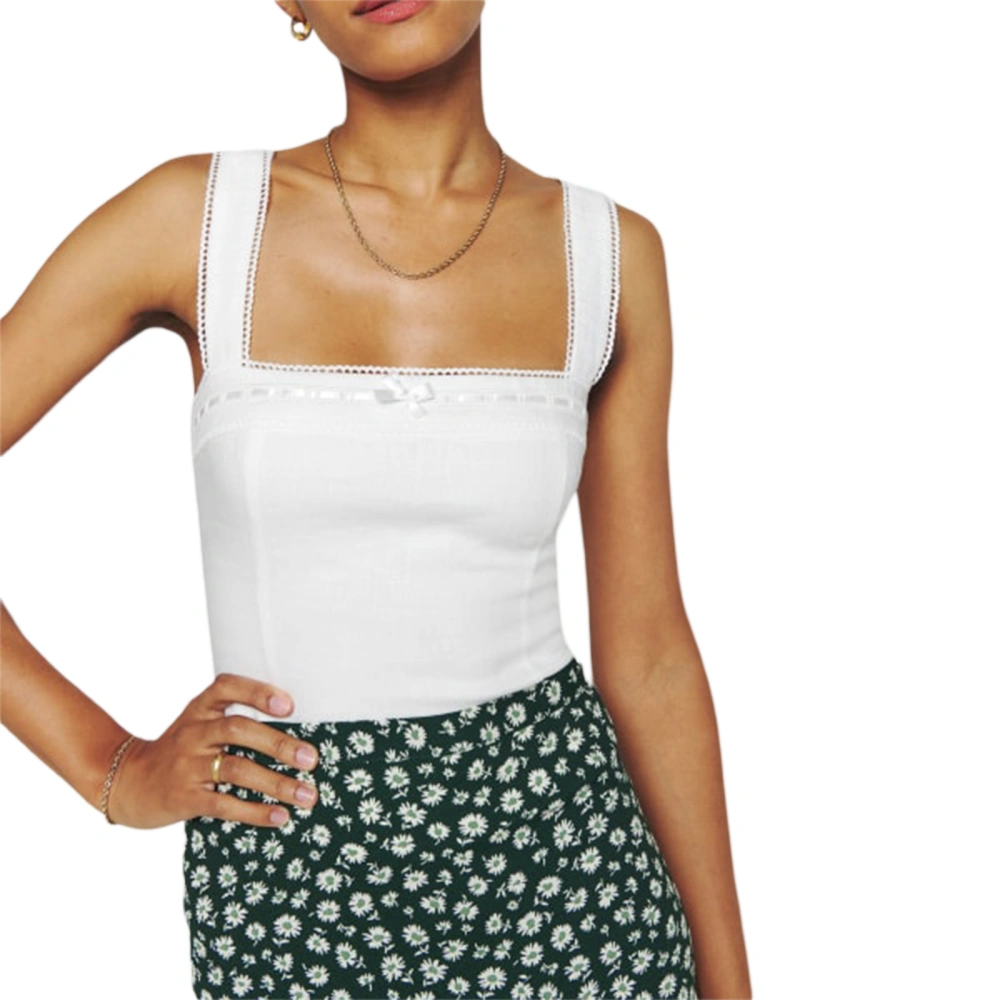 Women Vest Square Neck Floral / Solid Color Casual Cropped Tops