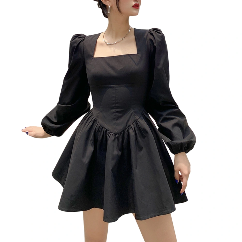 Women Slim A-line Dress Summer Female Sexy Long Puff Sleeves Dress