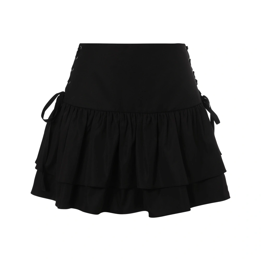 Women's Ruffle Mini Skirt, High Waist Solid Color Cross Tie Up Skirt