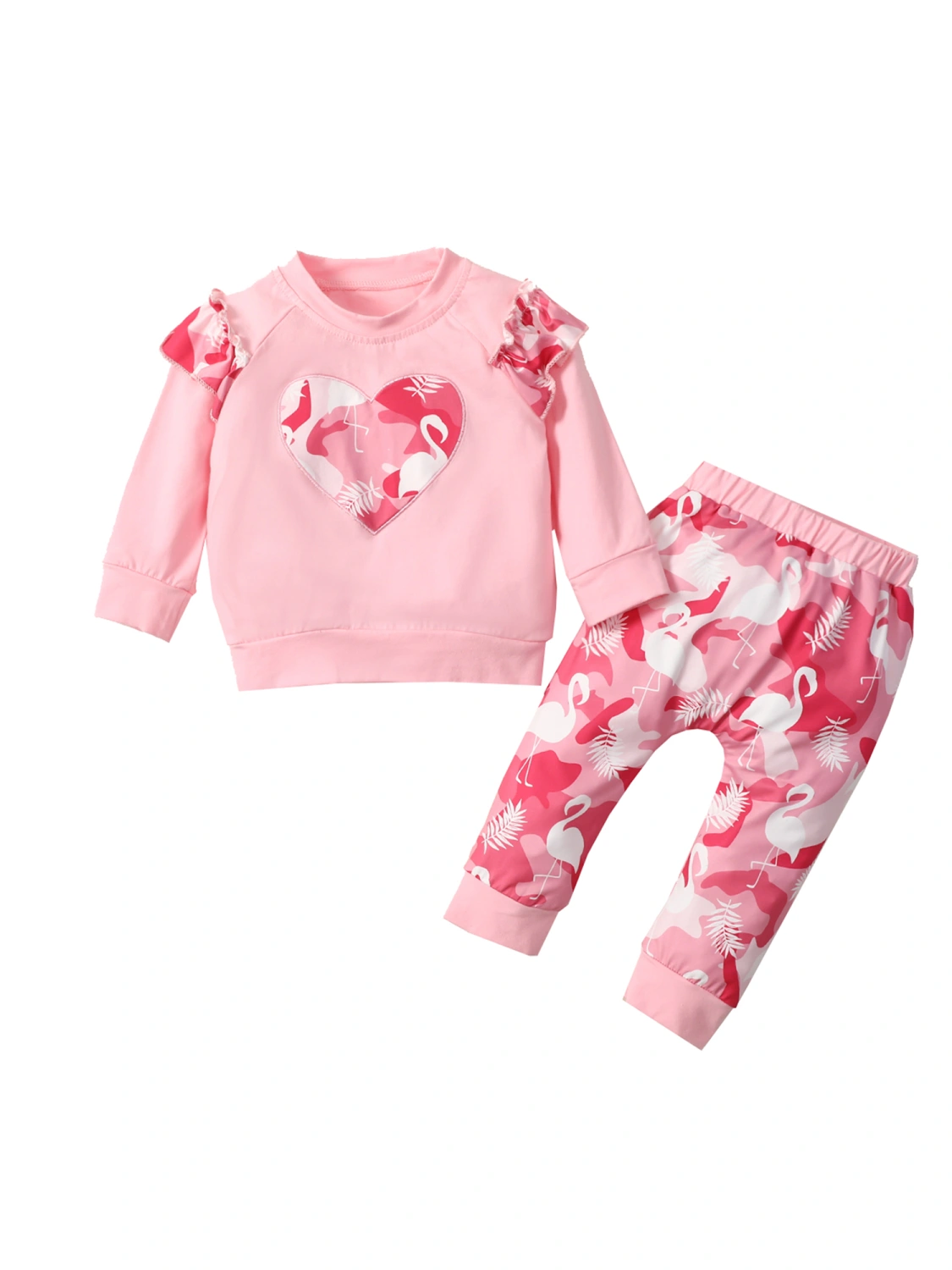 Toddler Girls 2Pcs Fall Outfits, Ruffle Bird Print Pullover and Pants