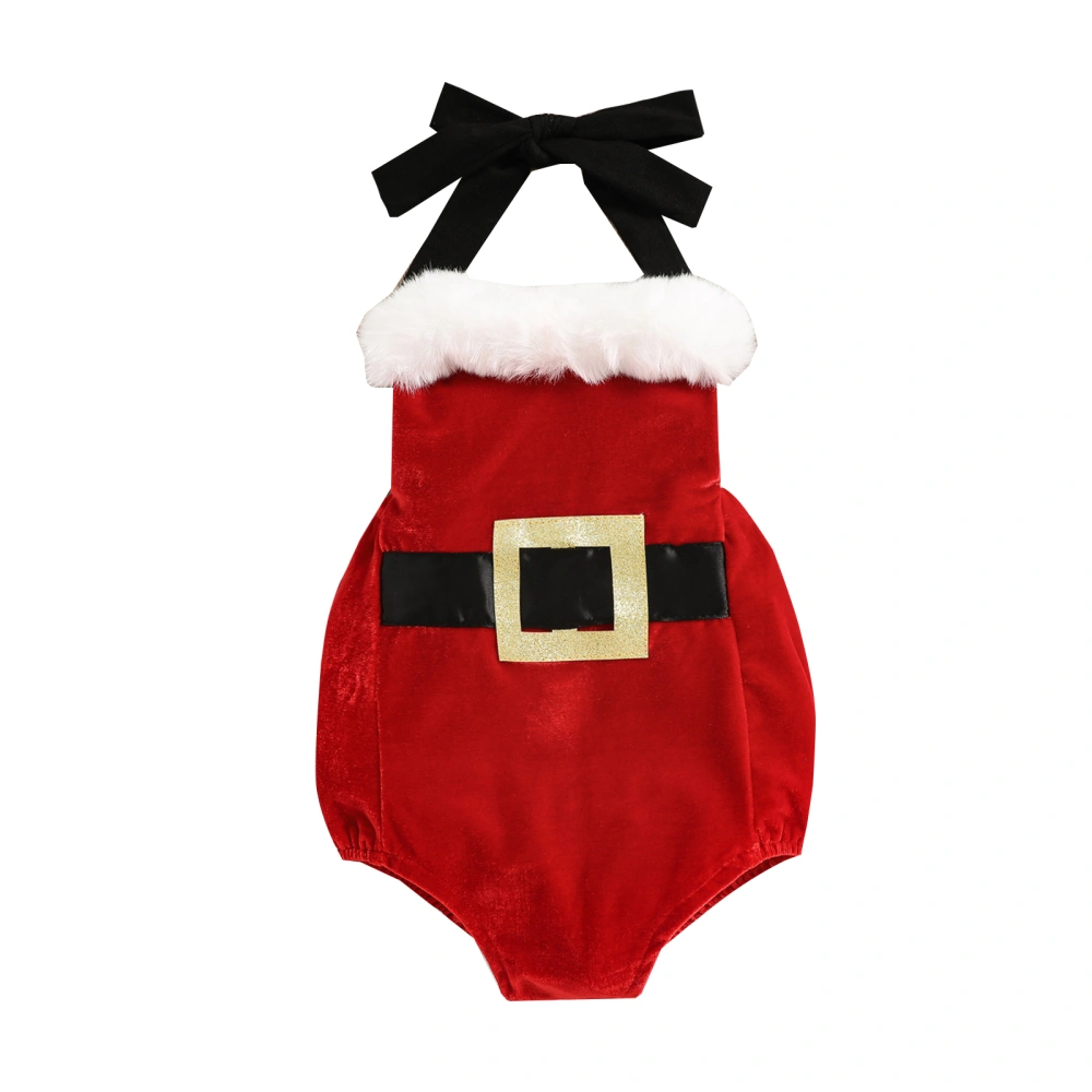 Christmas Santa Claus Romper, Neck Hanger Plush Edge Bodysuit