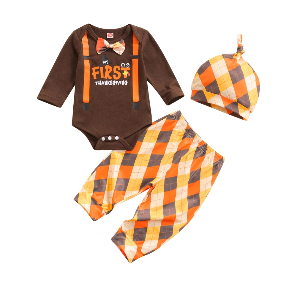 Thanksgiving Day Playsuit with Bow + Argyle Print Pants + Knotted Hat