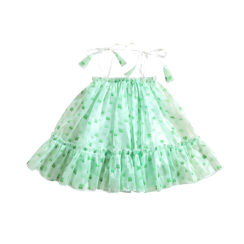 Toddler Girls Green Sleeveless Four-leaf Clover Print Tulle Dress