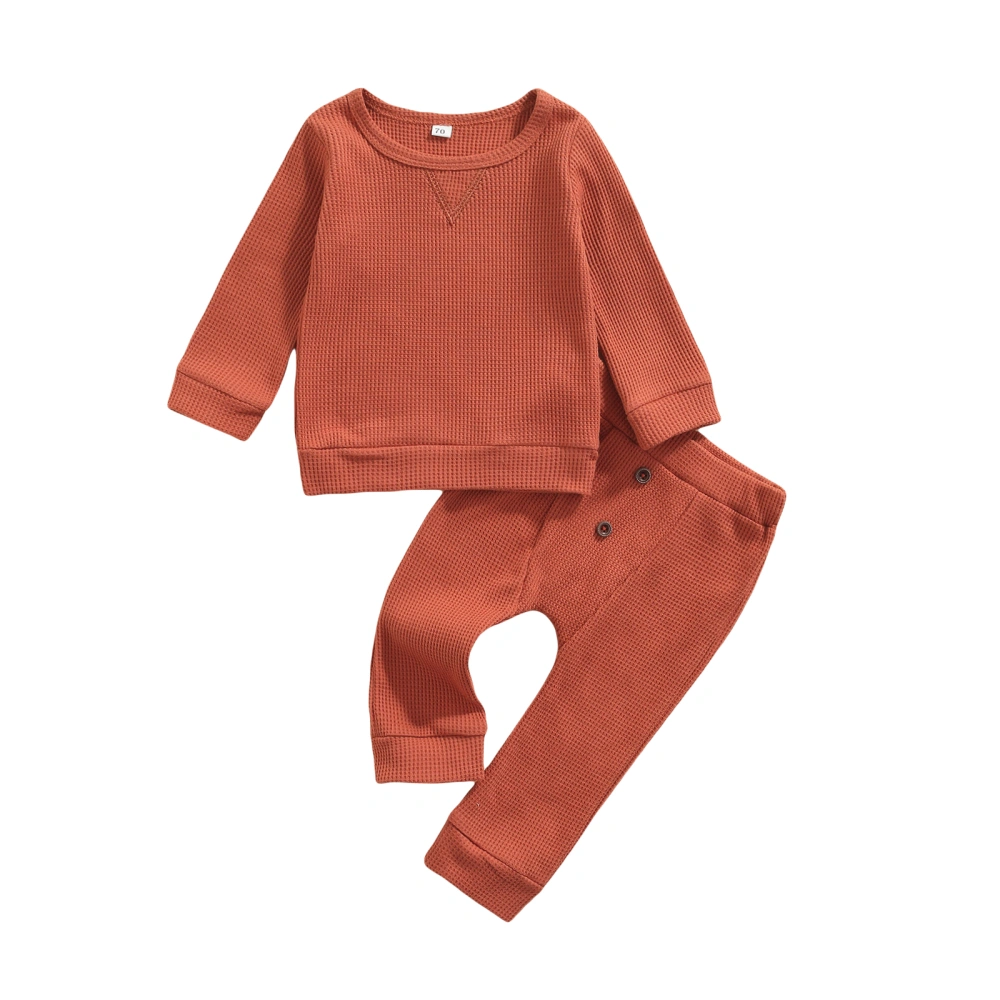 Baby Girl Tops Buttons Pants Long Sleeve Solid Color Shirt + Trousers