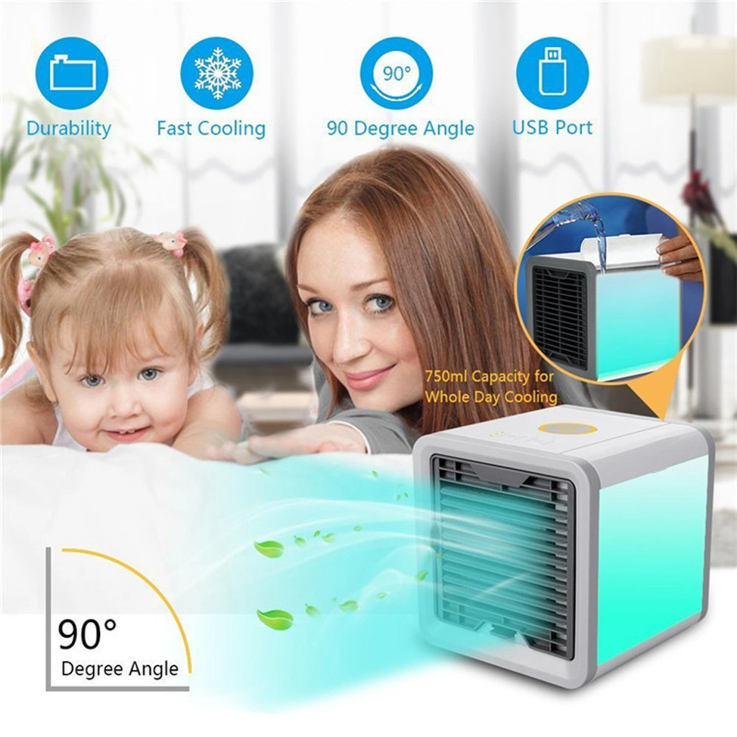 Adjustable Speed Mini Cooling Fan, Desktop Water-cooled Air Cooler