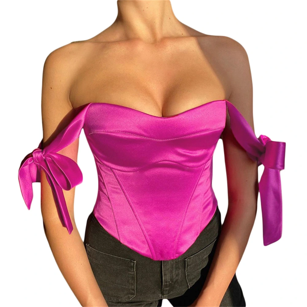 Women's Satin Bustier Tops, Bow Tie Strap Sleeveless Boned Corset Tops