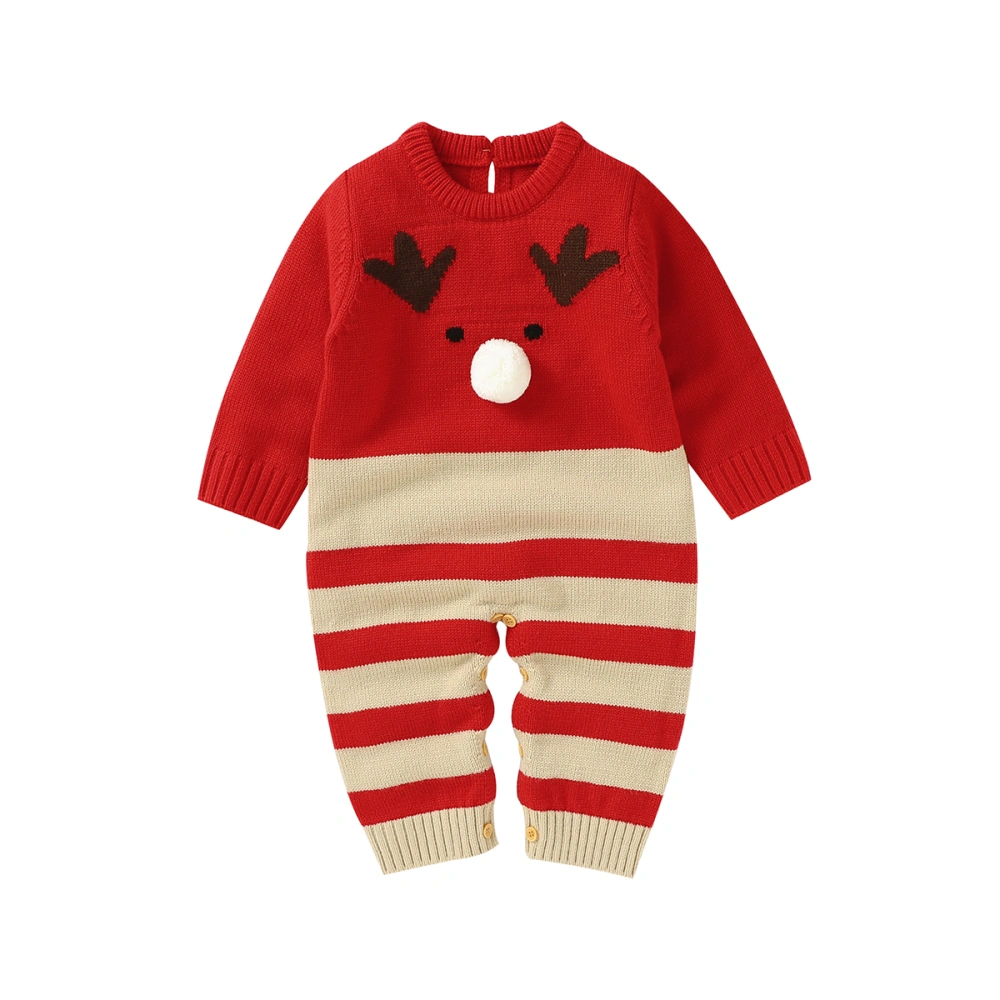 Baby Girl Boy Romper Xmas Round Neck Buttons Casual Party Jumpsuit