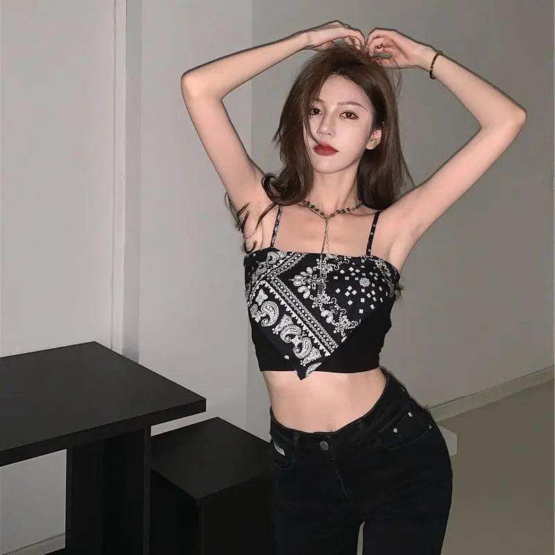 Women’s Spaghetti Strap Camisole, Paisley Hanky Hem Crop Cami Tops