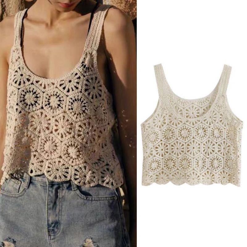 Women Crochet Tank Tops, Sleeveless Solid Color Loose Camisole