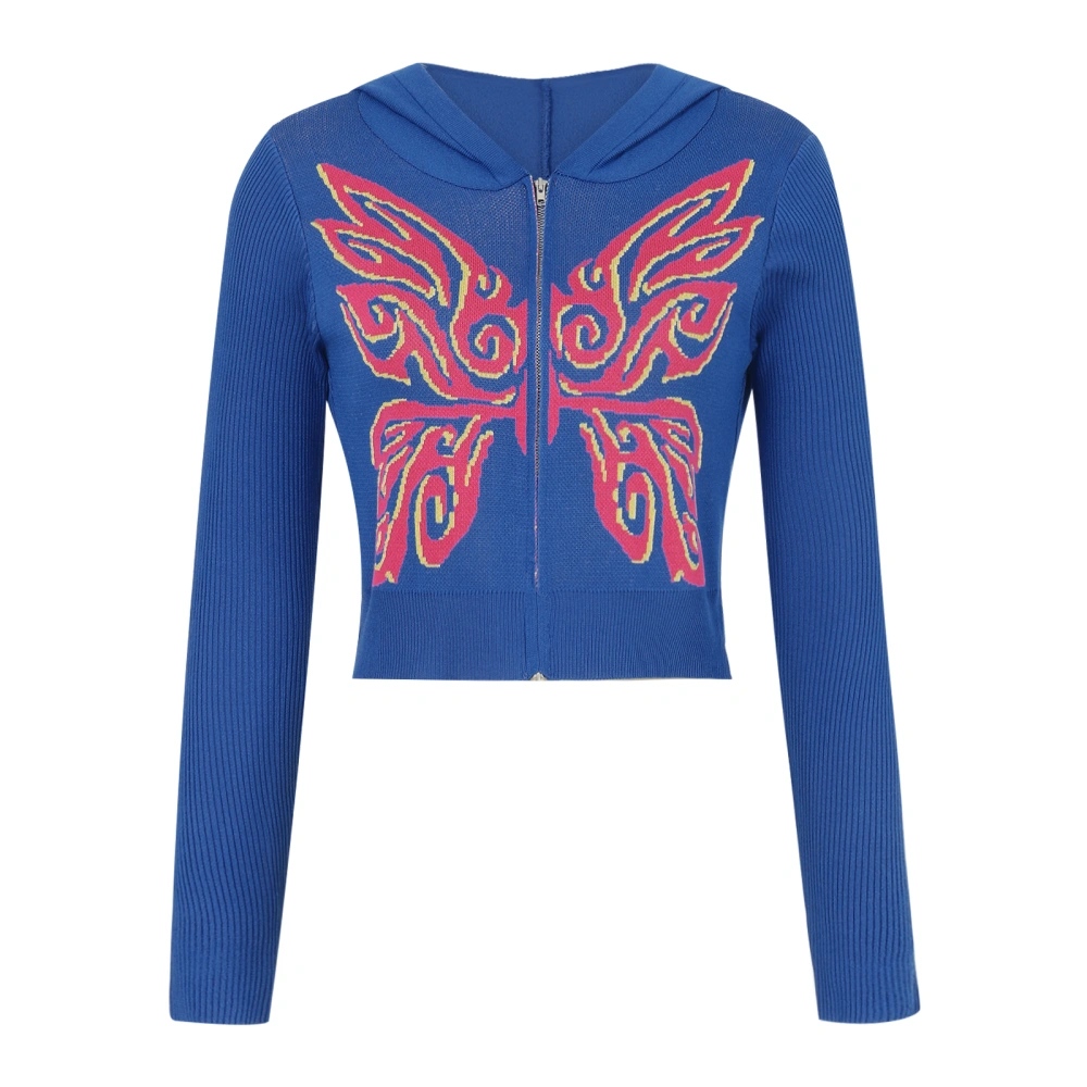 Ladies Zipper Knitwear, Butterfly Hooded Knitted Coat Short Cardigan