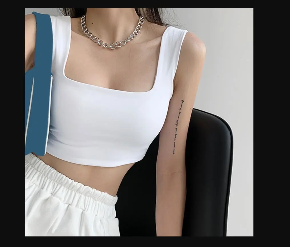 Women’s Fashion Solid Color Square Collar Exposed Navel Camisole