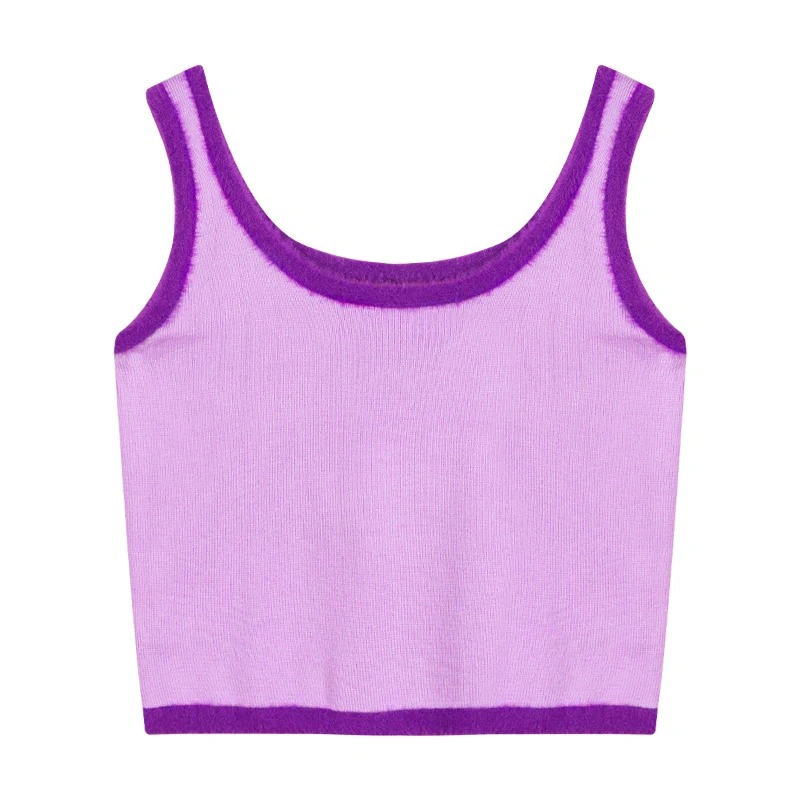 Women Summer Crop Tops, Plush Hem Decor Ribbed Bottoming Camisole