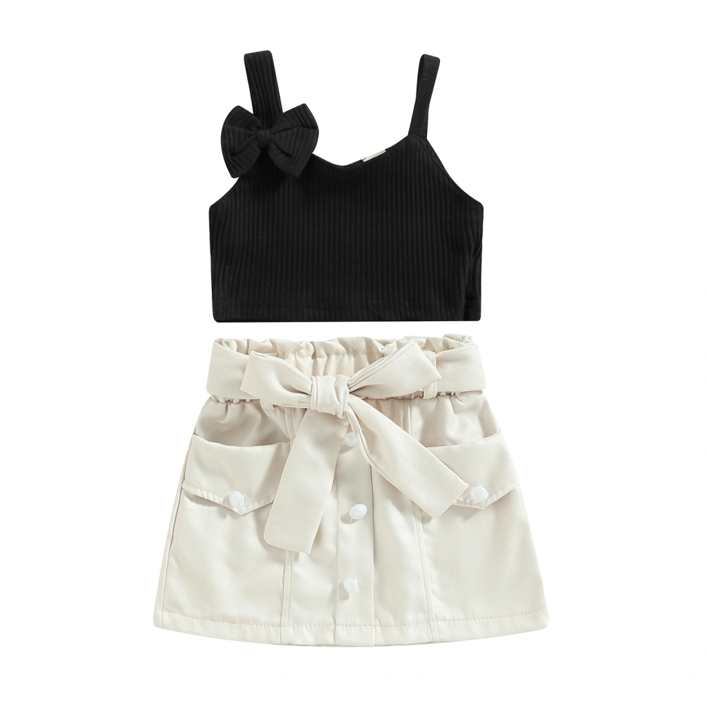 Kids Girls Skirt Set, Bowknot Camisole + Elastic Waist Skirt + Belt