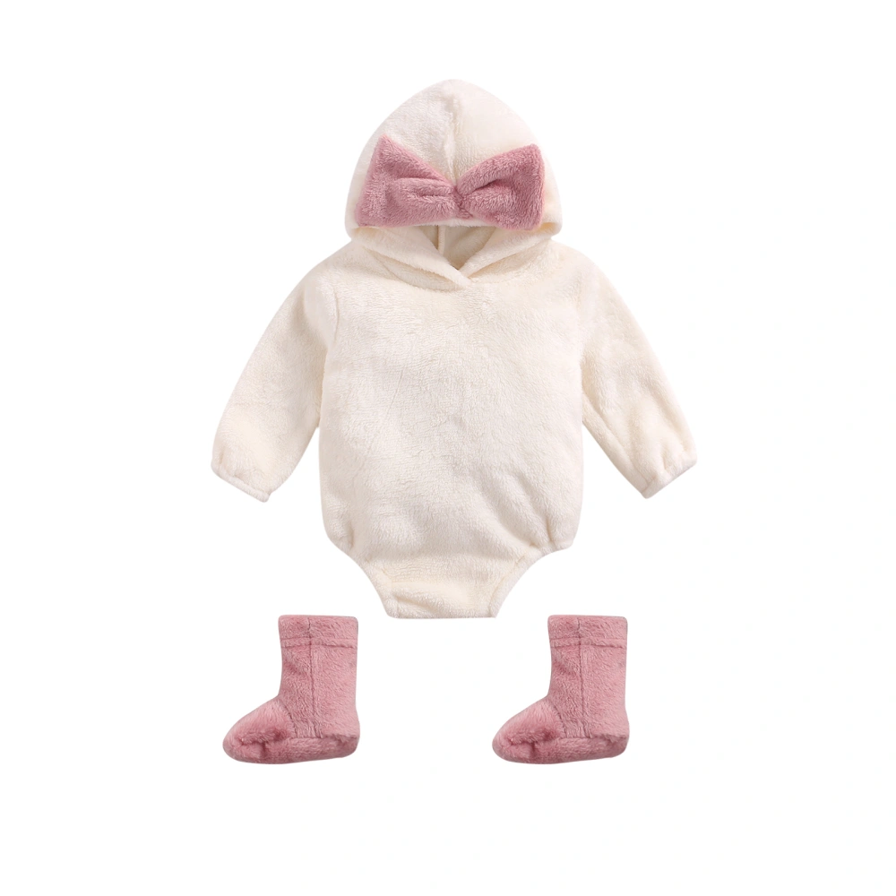 Baby Girl Boy Romper Long Sleeve Hooded Velvet Jumpsuit + Socks