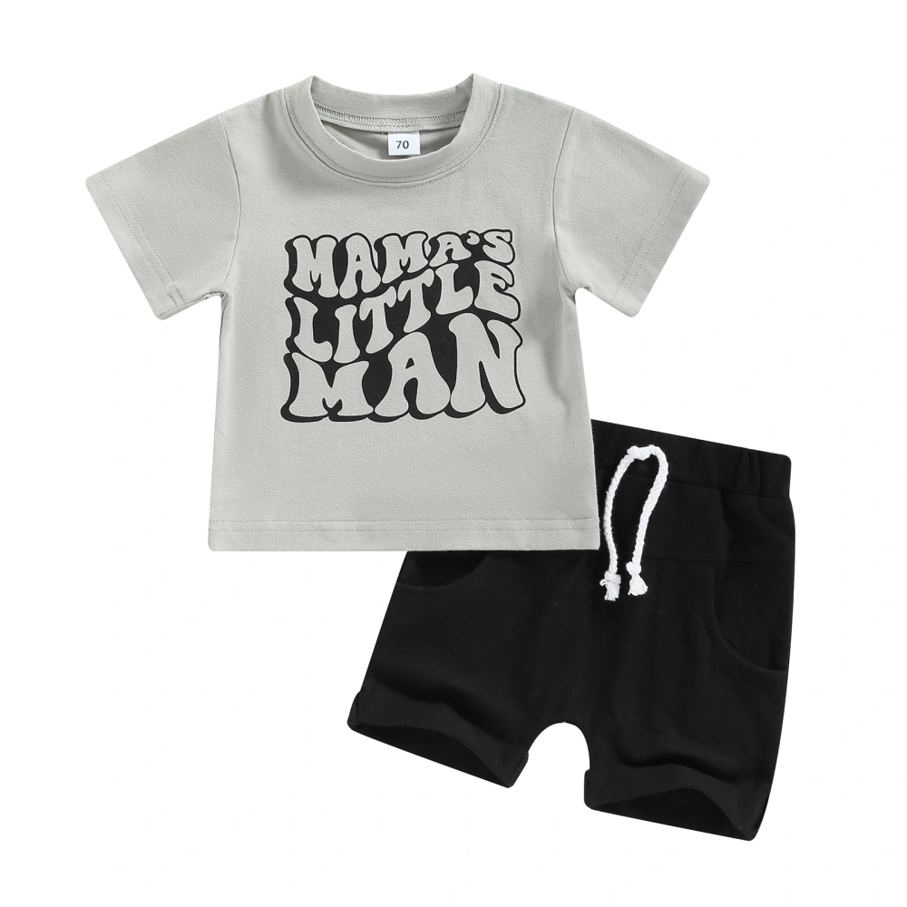 Baby Boy Summer Clothes, Letter Print T-Shirt + Rolled Cuff Shorts Set