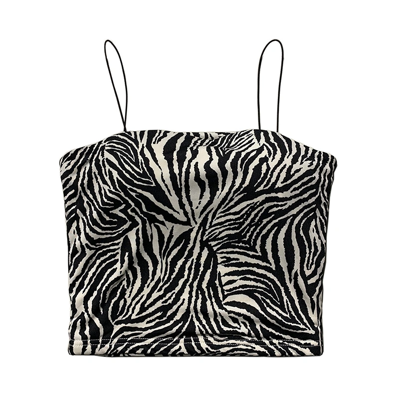 Women Knitted Cami Tops, Spaghetti Strap Zebra Print Camisole