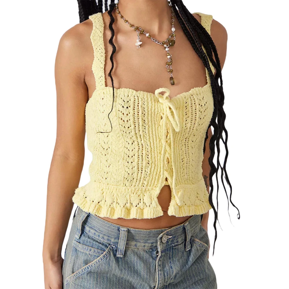 Women Cropped Vest Tops, Sleeveless Square Neck Cutout Shirt 