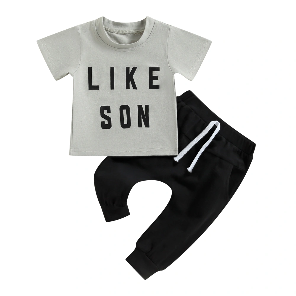 Baby Boys Pants Set, Short Sleeve Letters Print T-shirt + Jeans