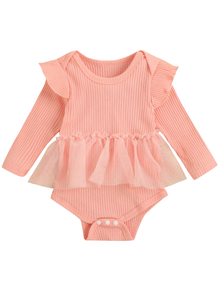 Baby Girls Romper, Solid Color Round Collar Fly Sleeves One-piece