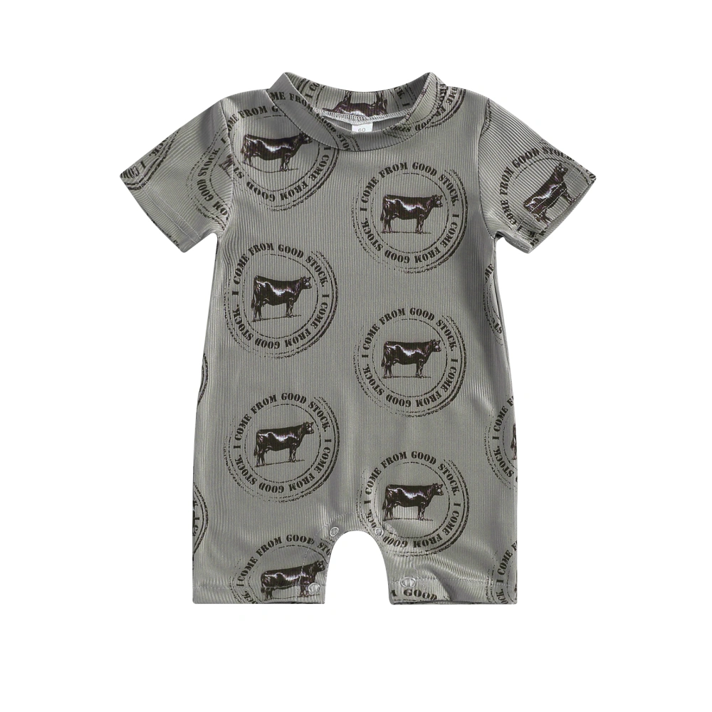 Baby Boy Girl Short Sleeve Round Neck Print Jumpsuit Casual Romper