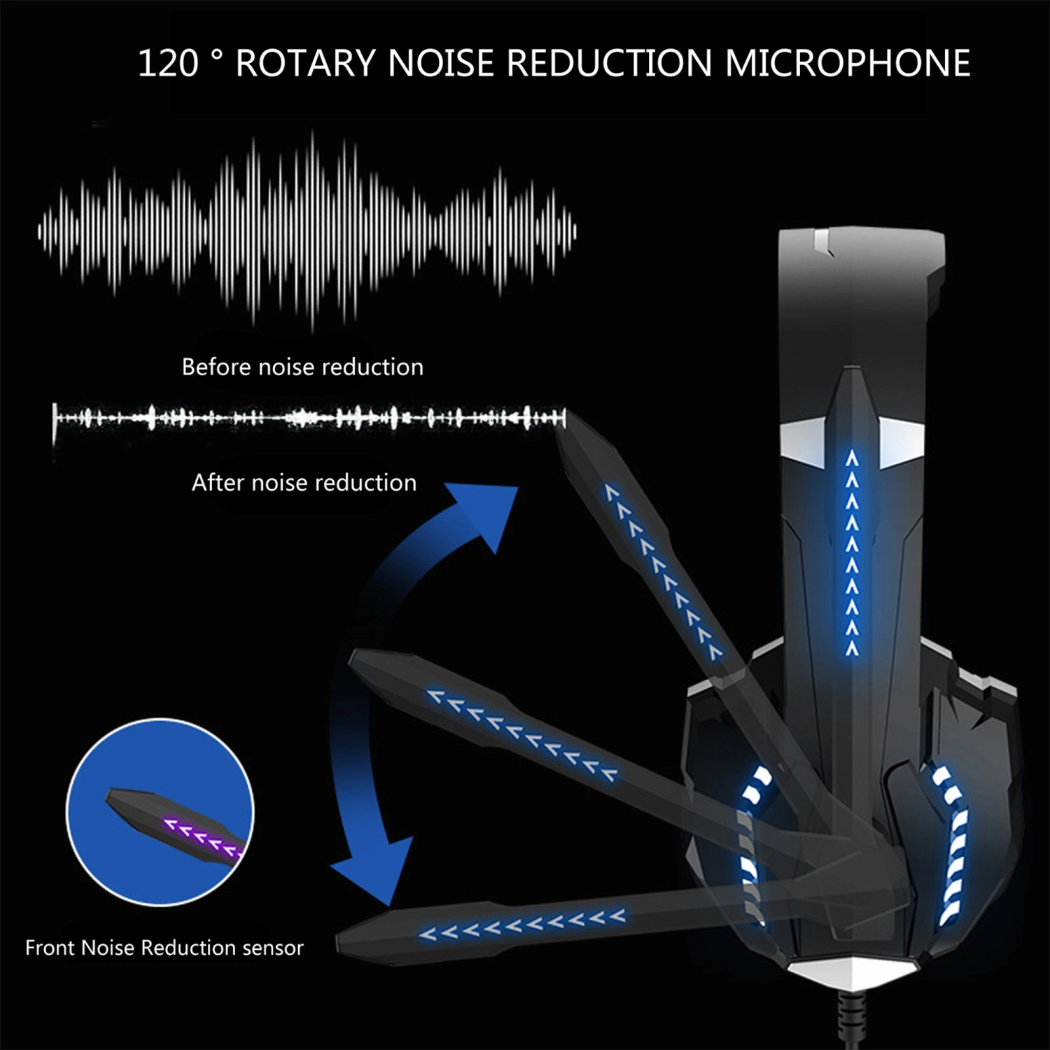 Gaming Headset with LED Light, Stereo Surround Sound Microphone