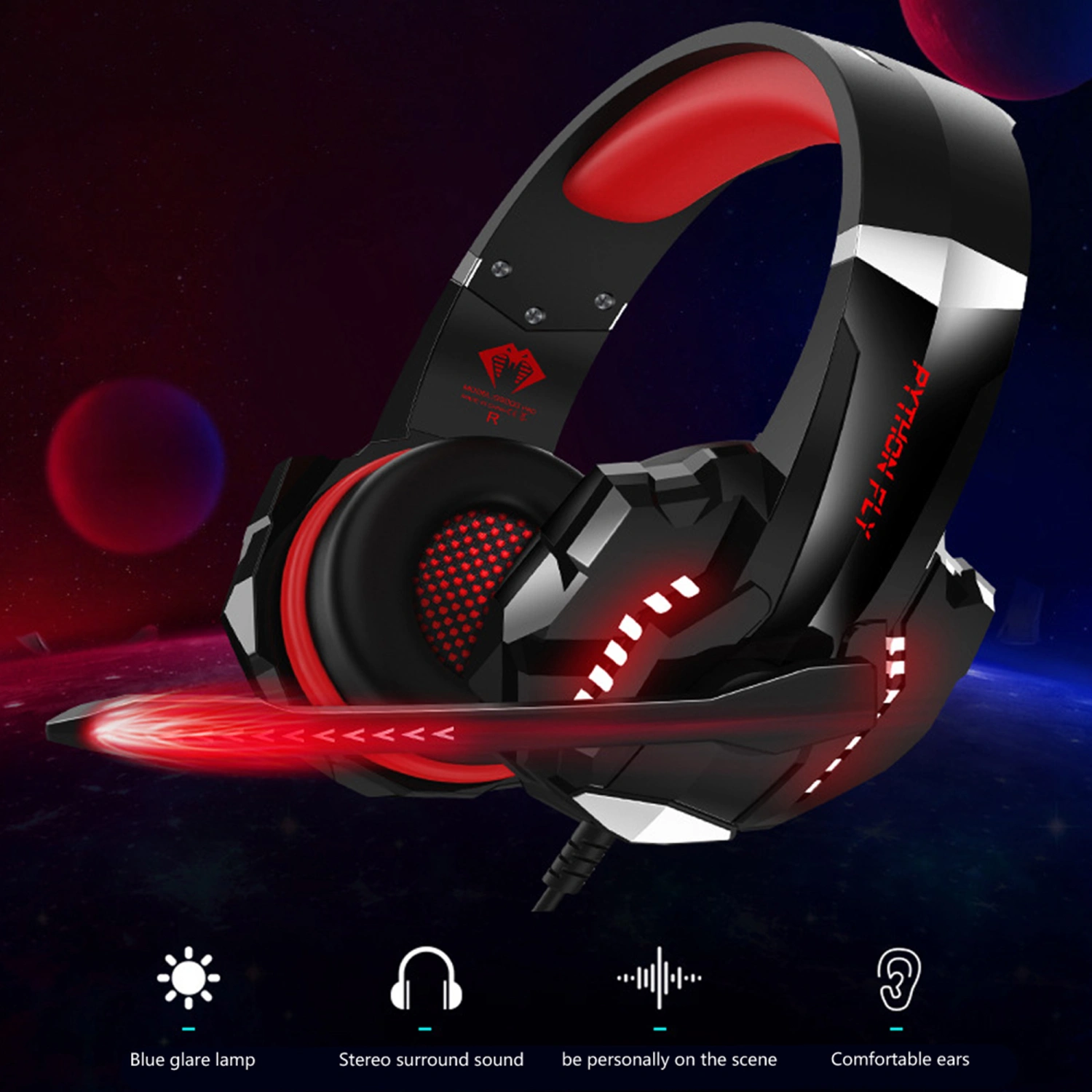 Gaming Headset with LED Light, Stereo Surround Sound Microphone