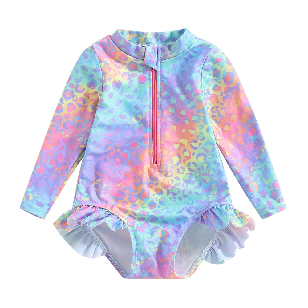 Kids Baby Girl Swimsuits Fish Scale Print Ruffles Long Sleeve Jumpsuit