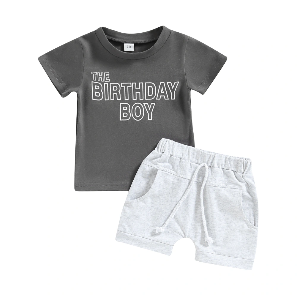 Kids Boys Short Sleeve Round Neck Letters Print Tops Short Trousers